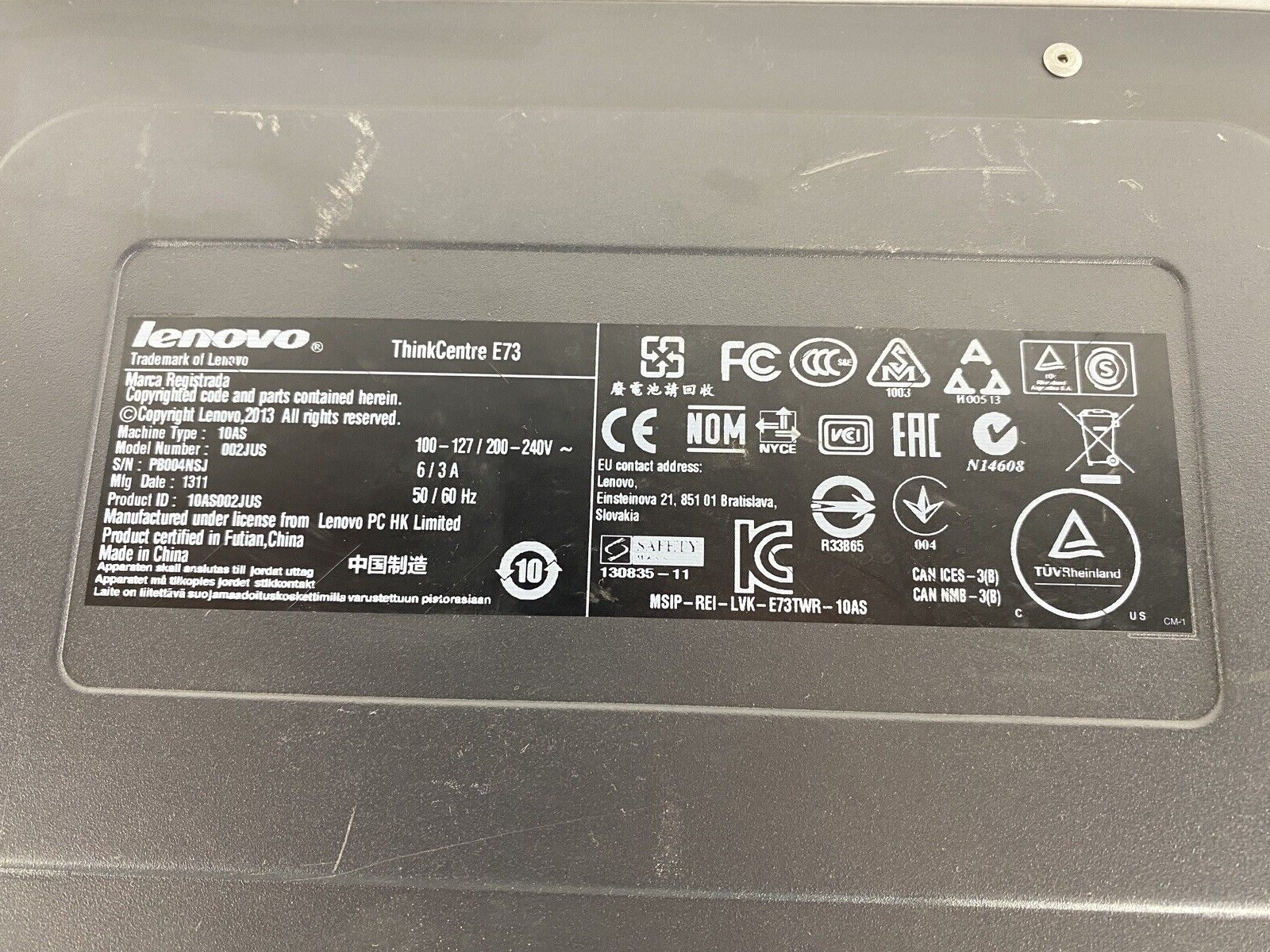 Lenovo ThinkCentre E73 MT Intel Core i3-4130 3.40GHz 12GB RAM No HDD No OS