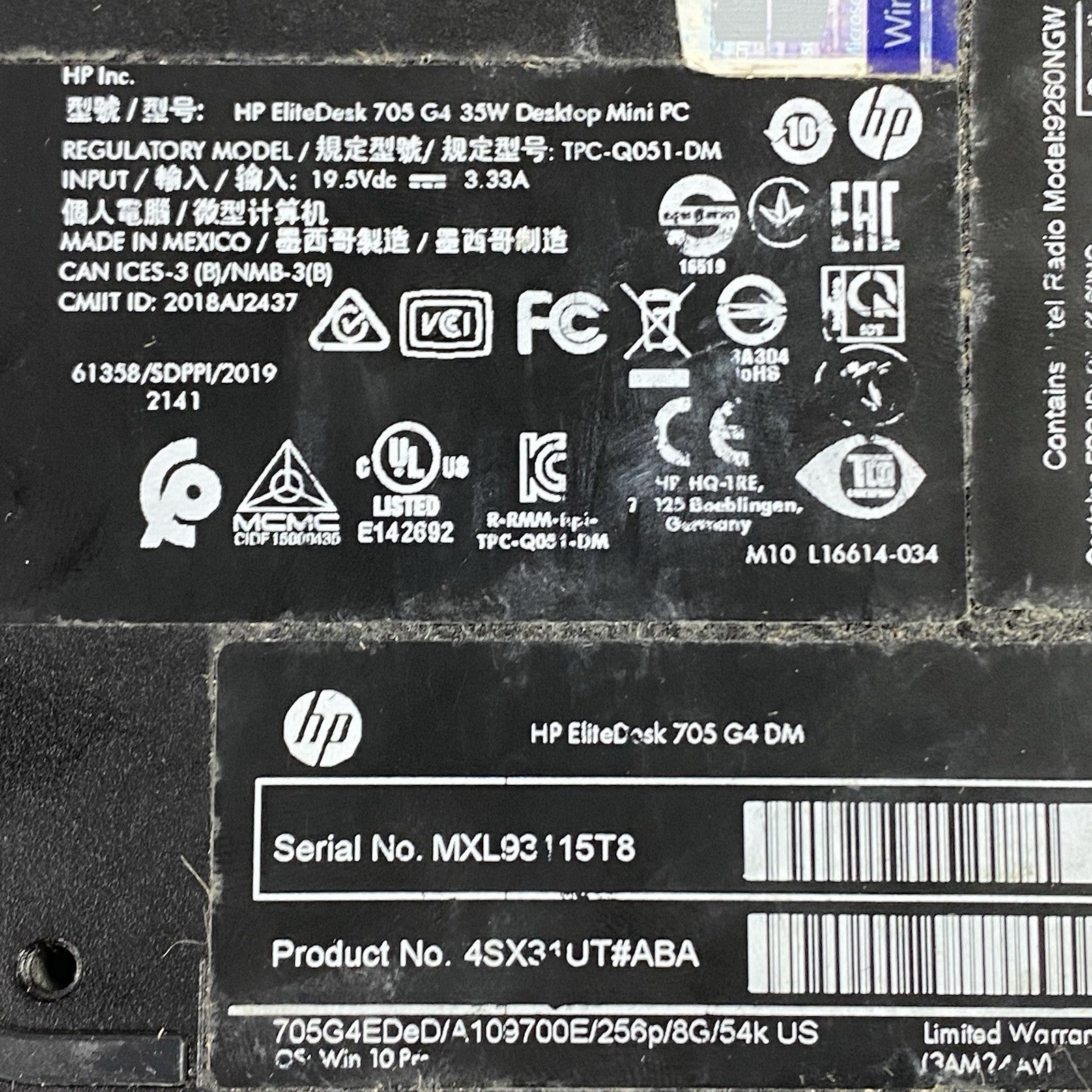 HP EliteDesk 705 G4 Micro AMD A10-9700E 3GHz 1x8GB RAM No HDD/OS/AC READ9