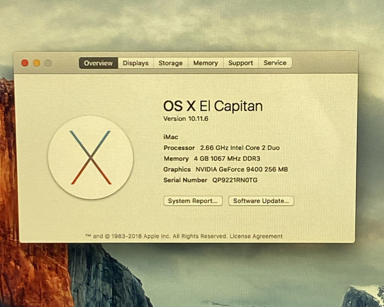 Apple A1225 iMac 24" 2009 2.66 GHz Core 2 Duo 4 GB RAM 640 GB HDD macOS 10.11.6