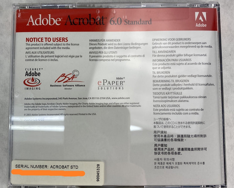 Adobe Acrobat 6.0 Standard 90046061 Windows CD w/ OEM Serial Number