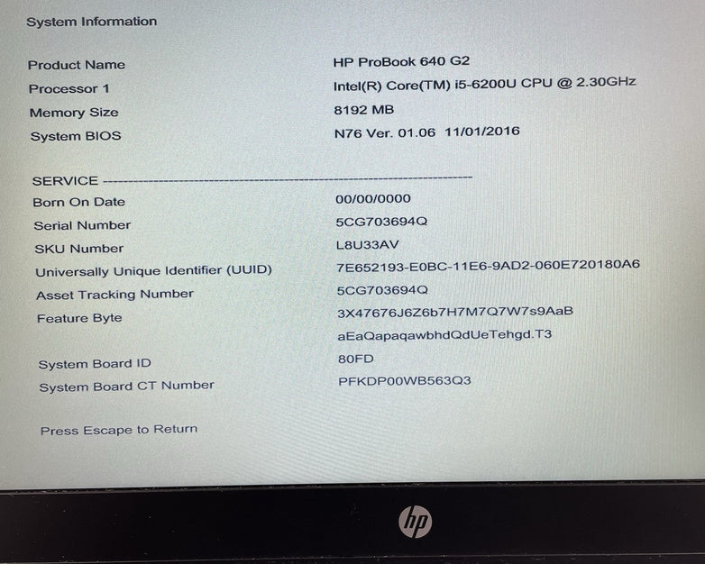 HP ProBook 640 G2 14" i5-6200U 2.30 GHz 8 GB RAM No SSD/OS/AC
