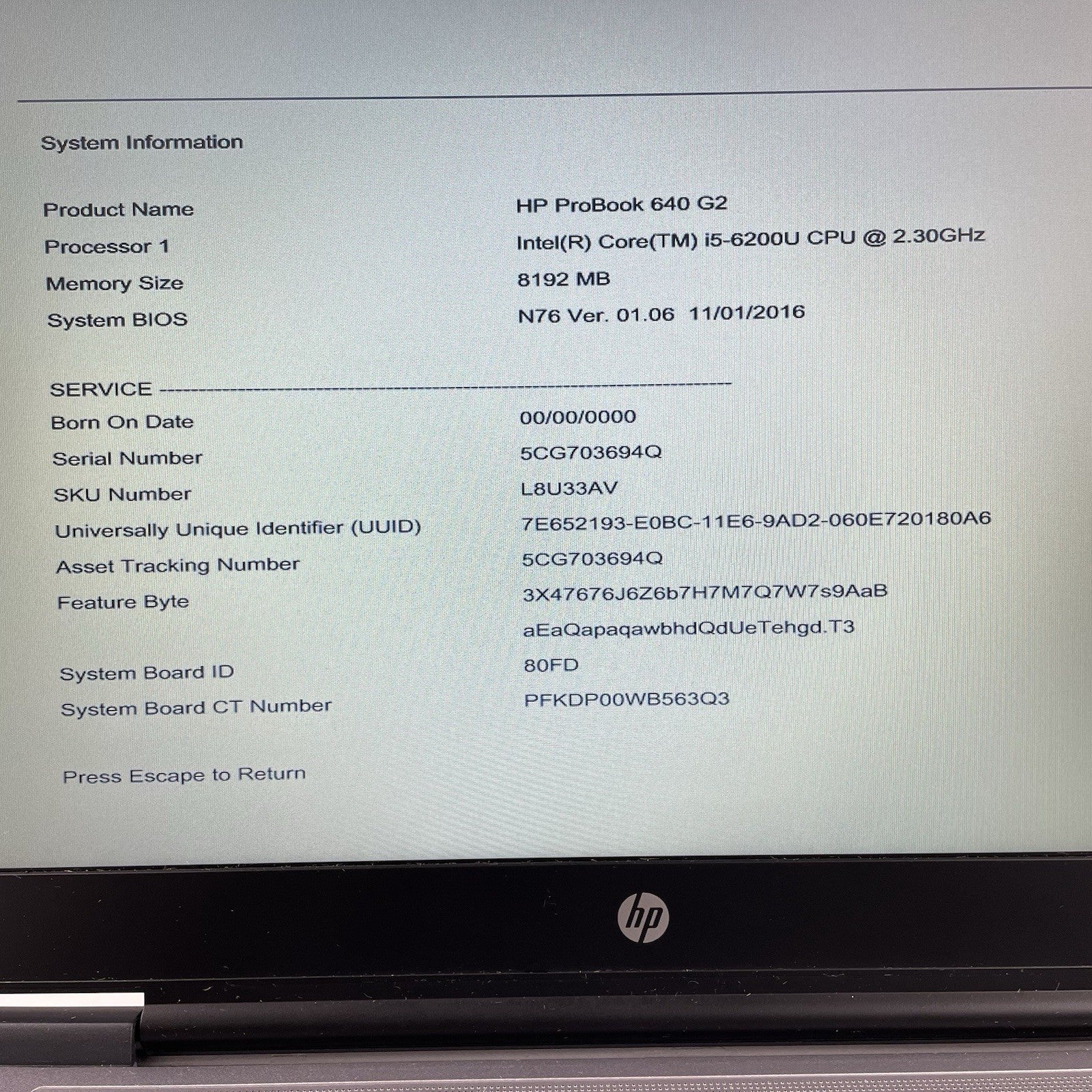 HP ProBook 640 G2 14" i5-6200U 2.30 GHz 8 GB RAM No SSD/OS/AC2