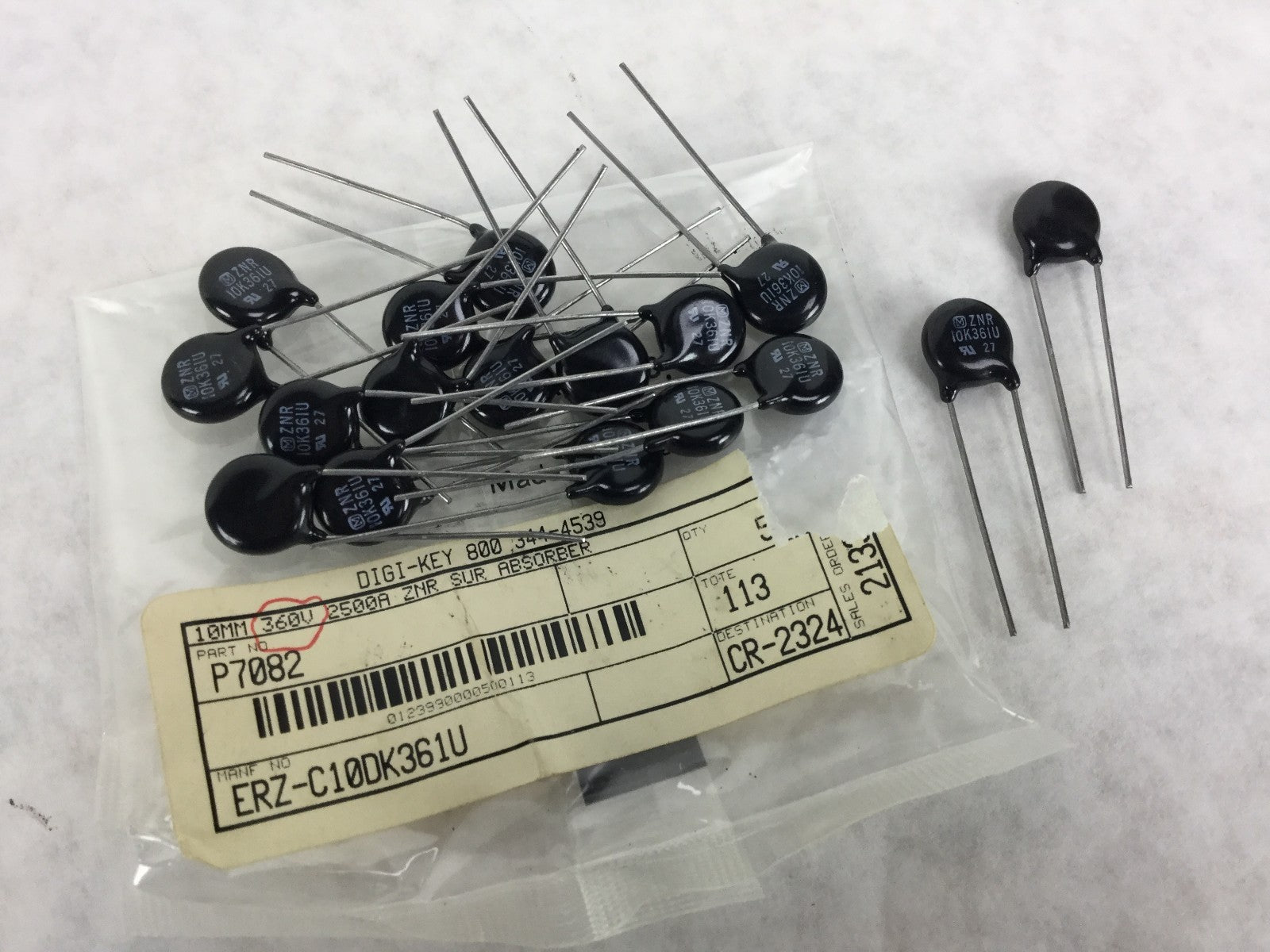 P7082 10K361U, 10MM 360V 2500A ZNR SUR ABSORBER, Lot of 17, NEW
