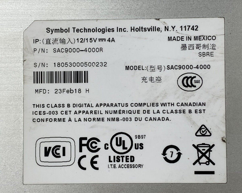 Symbol SAC9000-4000R 4-Bay Battery Charger For Parts or Repair
