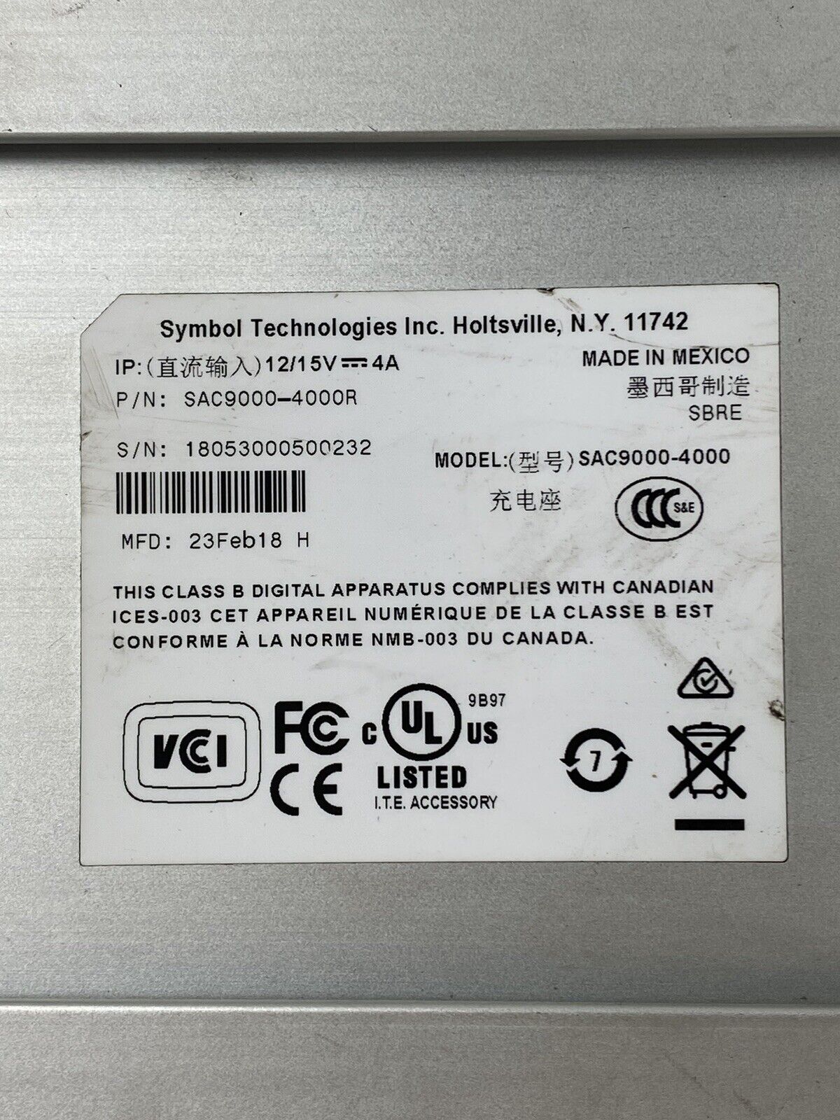 Symbol SAC9000-4000R 4-Bay Battery Charger For Parts or Repair