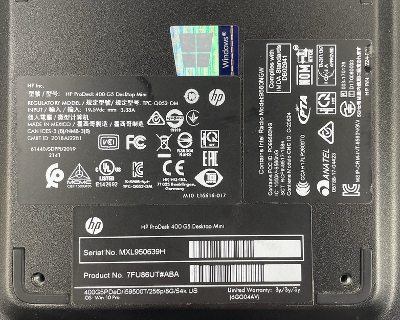 HP ProDesk 400 G5 Micro i5-9500T 2.20 GHz 8 GB RAM No SSD/OS/AC