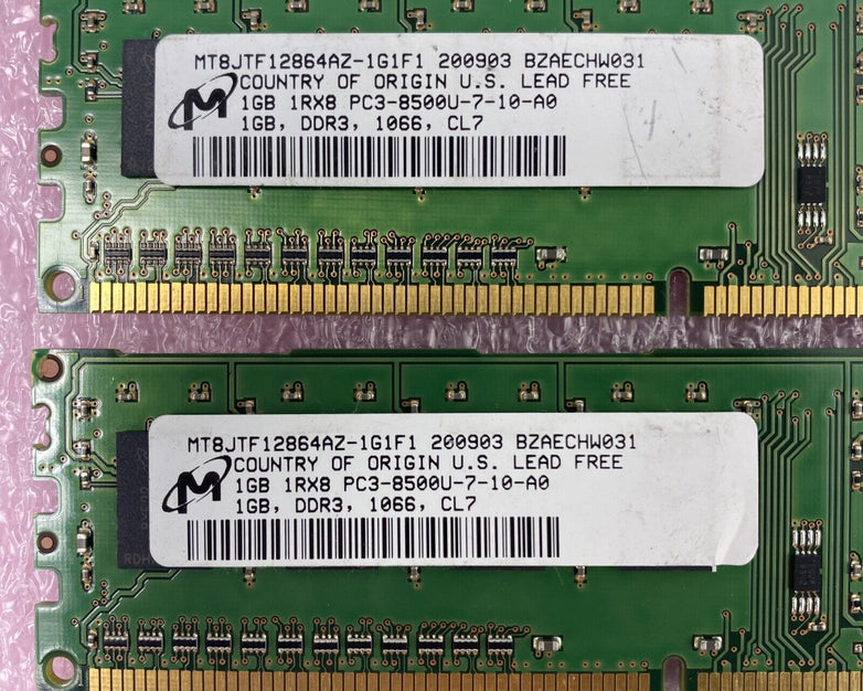 Lot( 4 ) 1GB Micron MT8JTF12864AZ-1G1F1 DDR3 1Rx8 PC3-8500U-7-10-A0 non-ECC RAM