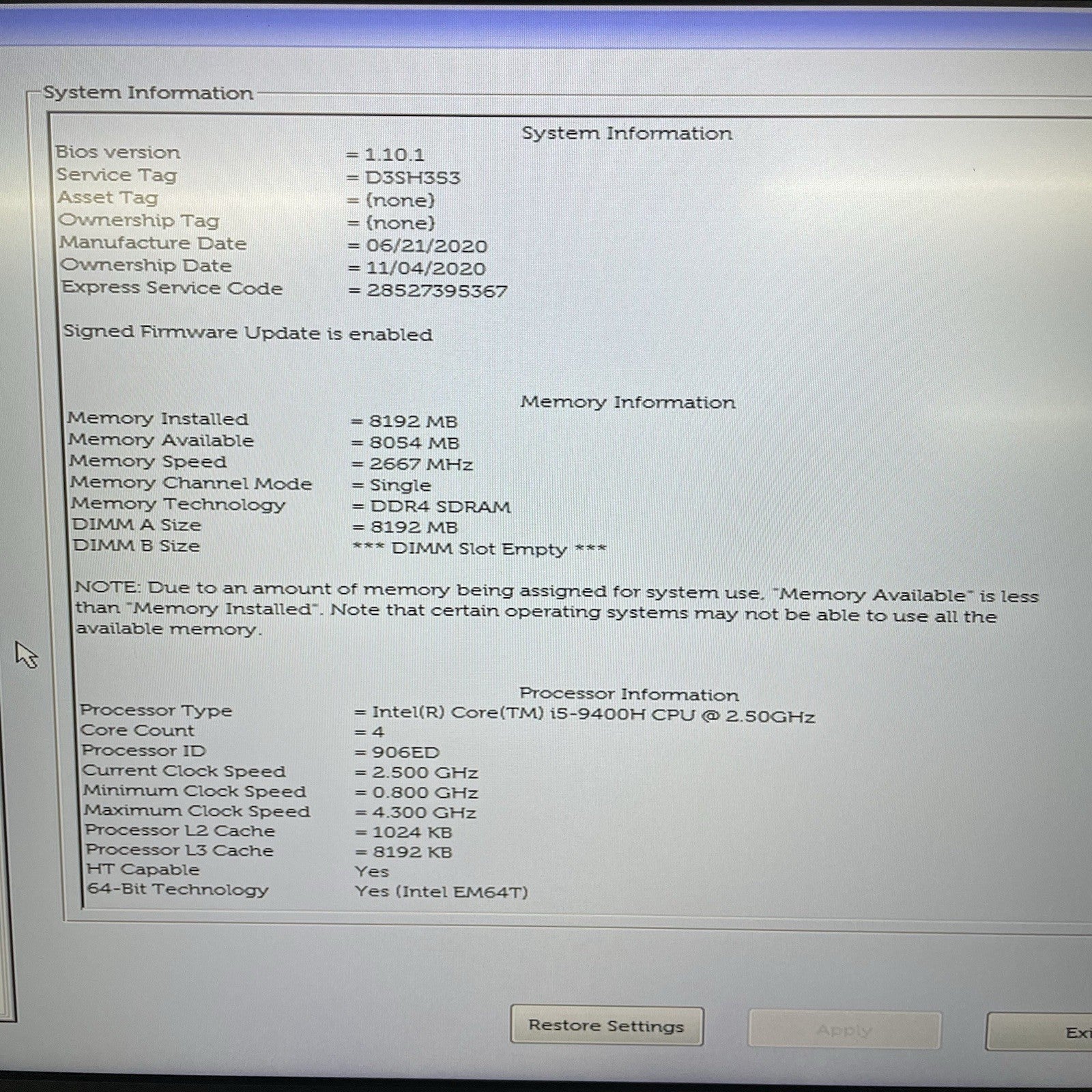 Dell Latitude 5501 15.6" i5-9400H 2.50 GHz 8 GB RAM No SSD/OS/AC4