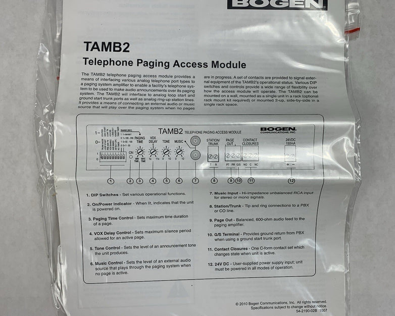 Bogen Communications TAMB2 Telephone Paging Access Module w/ Accessories