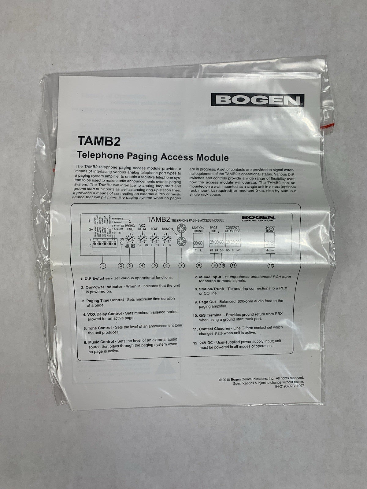 Bogen Communications TAMB2 Telephone Paging Access Module w/ Accessories