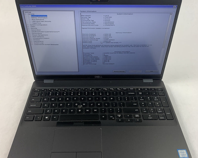 Dell Latitude 5500 15.6" Laptop i5-8365U 1.6 GHz 8 GB RAM No OS/SSD/AC