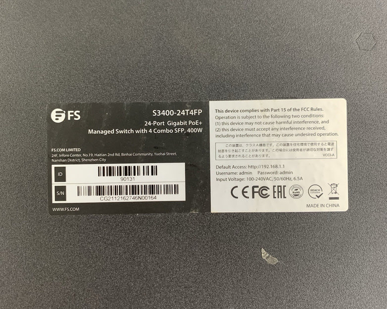 FS S3900-24T4S PoE+ 24-Port Gigabit L2+ Managed Switch  SFP+ Tested and Reset