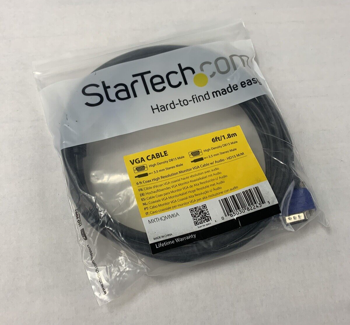 Lot 2 Startech 6ft High Resolution VGA HD15 Video Monitor Cable Male-Male