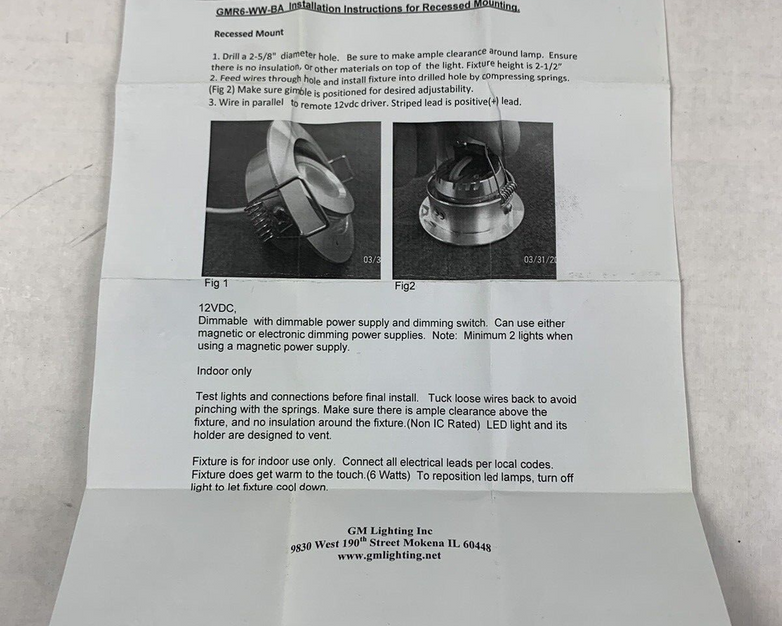 Lot of 2 GM Lighting GMR6-WW-BA Warm White Dimmable LED 3000K