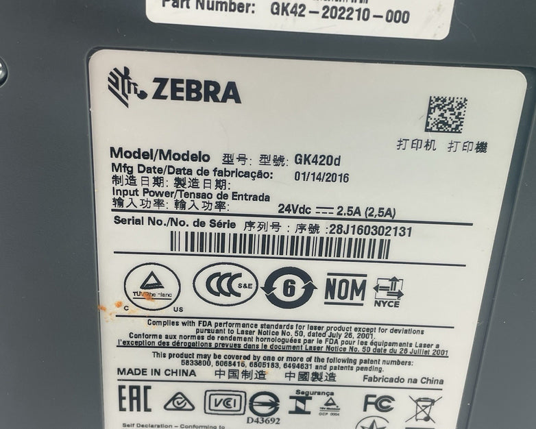 Zebra GK420d Thermal Label Printer For Parts or Repair