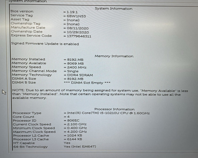 Dell Latitude 5510 15.6" i5-10210U 1.6GHz 8GB RAM No SSD/OS/AC/Batt - Bad Bottom