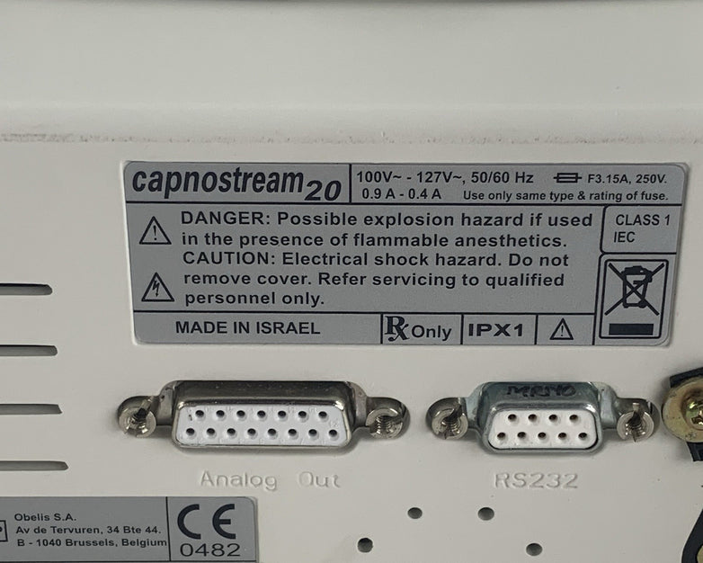 Oridion Microstream Capnostream 20 EtCO2 Co2 Monitor No Battery Powers On