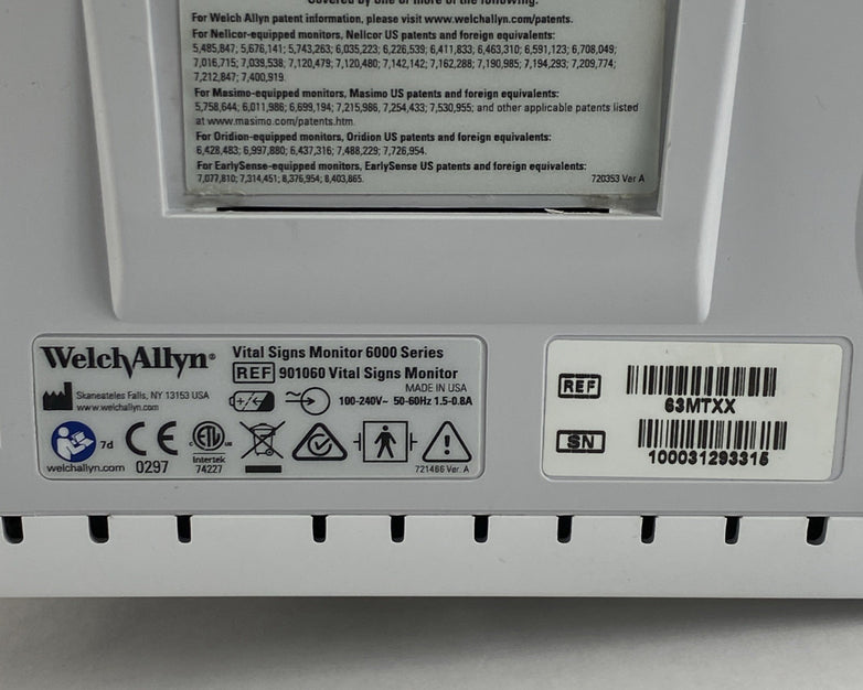 Welch Allyn 63MTXX Vital Sign Monitor 6000 Series 901060 - No Battery