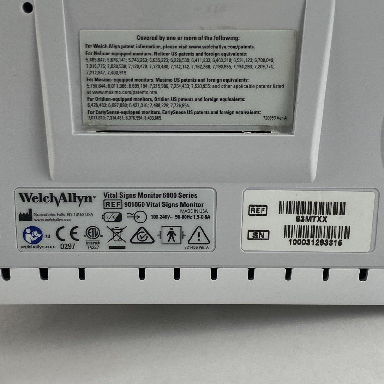 Welch Allyn 63MTXX Vital Sign Monitor 6000 Series 901060 - No Battery13