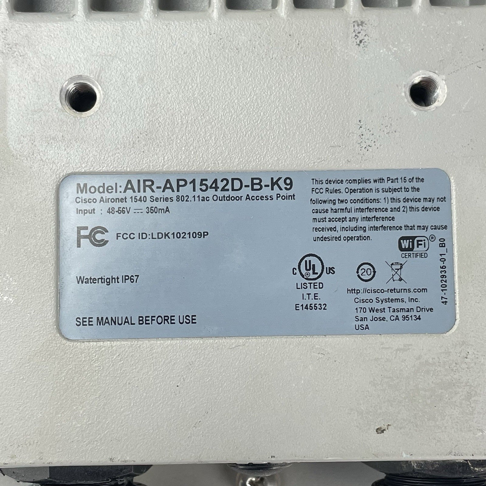 Cisco AIR-AP1542D-B-K9  Aironet Wireless Access Point Point Tested & Reset11