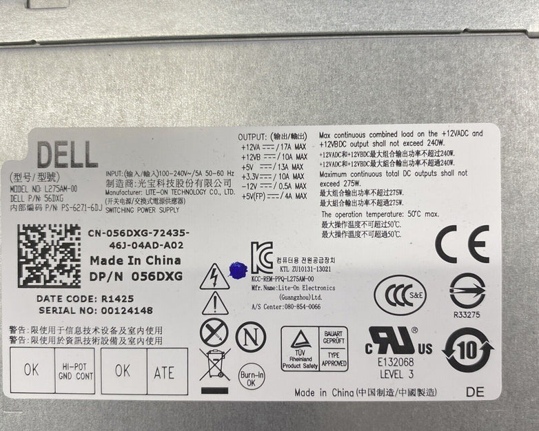 DELL POWER SUPPLY MODEL L275AM-00 275W For Optiplex MT