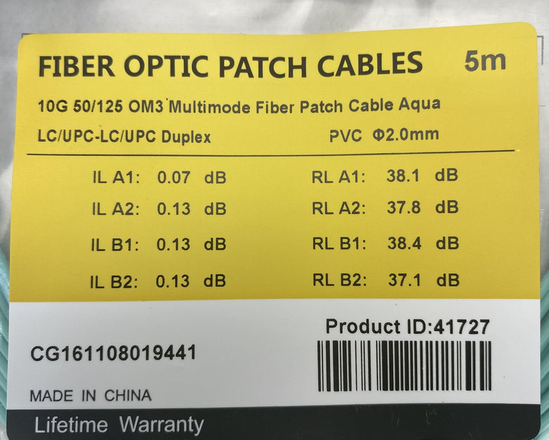 FS.Com Fibre Optic Patch Cable 10G 50/125 OM3 Multimode Color Aqua 5M - Lot Of 5