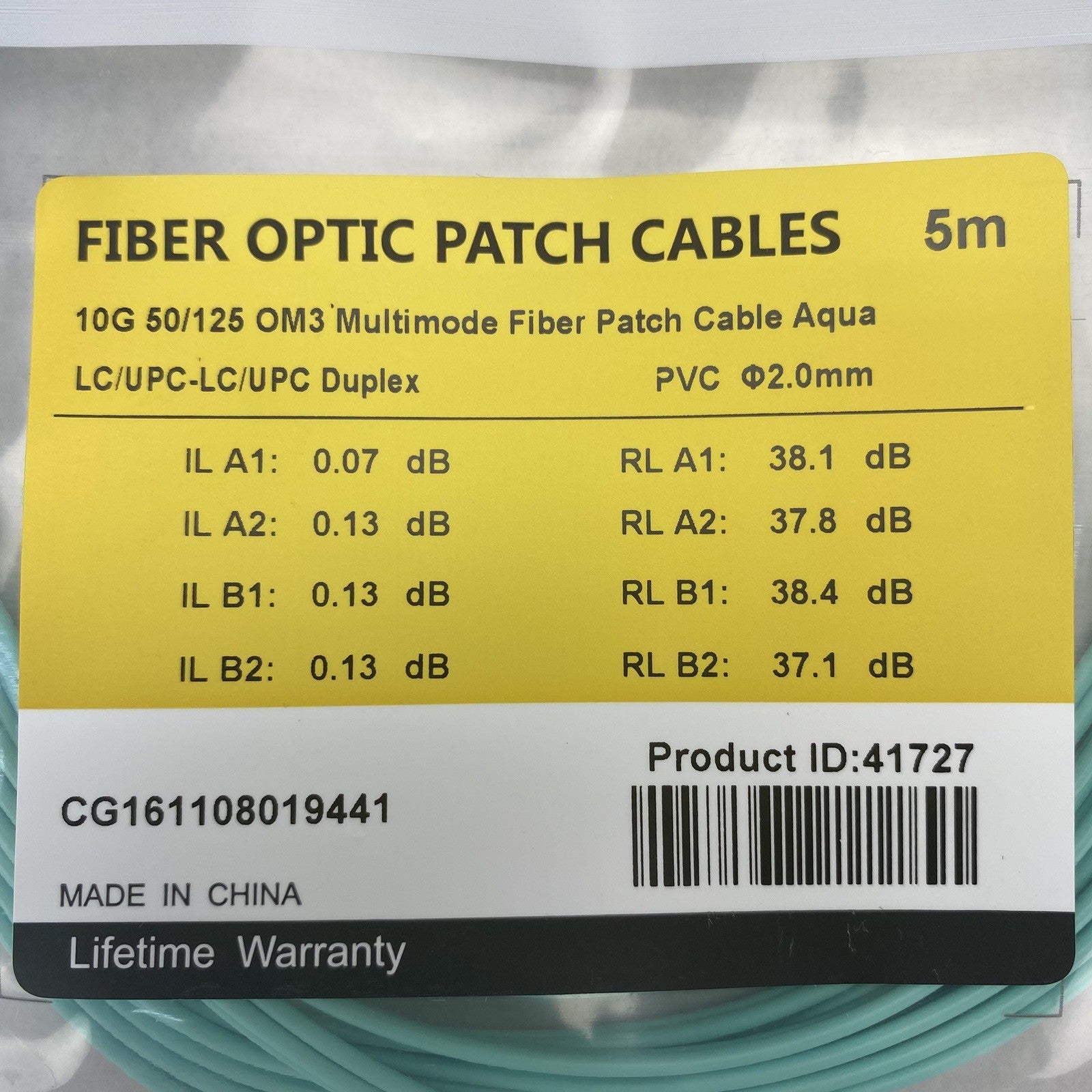FS.Com Fibre Optic Patch Cable 10G 50/125 OM3 Multimode Color Aqua 5M - Lot Of 52
