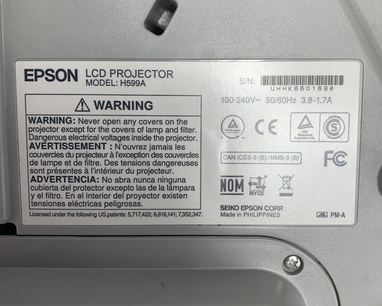Epson BrightLink 595Wi H599A LCD Lamp Projector 3133 Lamp Hours - No Remote