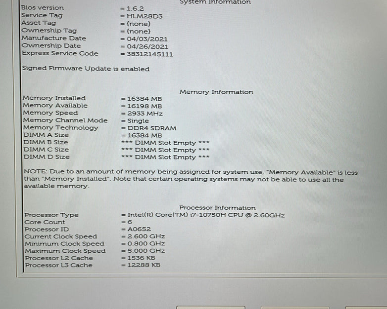 Dell Precision 7750 17.3" i7-10750H 2.60 GHz 16 GB RAM No SSD/OS/AC/Batt - READ