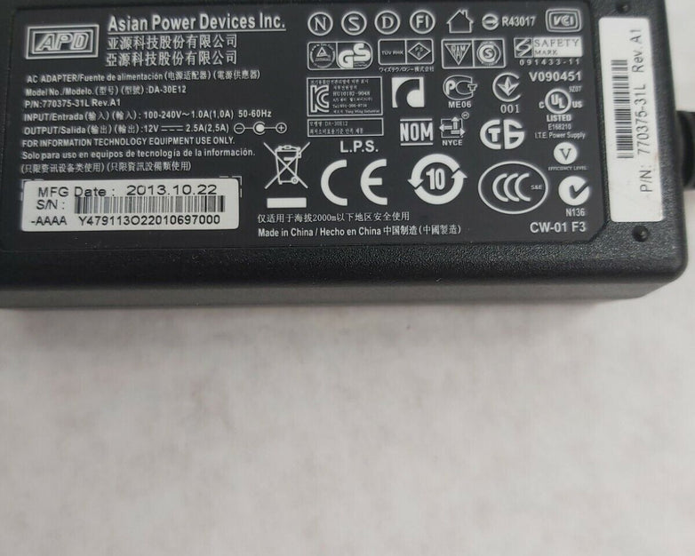 Dell Wyse APD Power Supply DA-30E12 770375-31L Rev A1 12V 2.5A (Lot of 11)