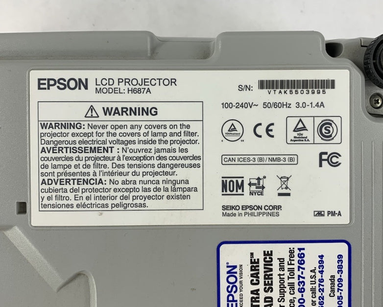Epson PowerLite 98H H687A LCD Lamp Projector 2964 Lamp Hours - No Remote