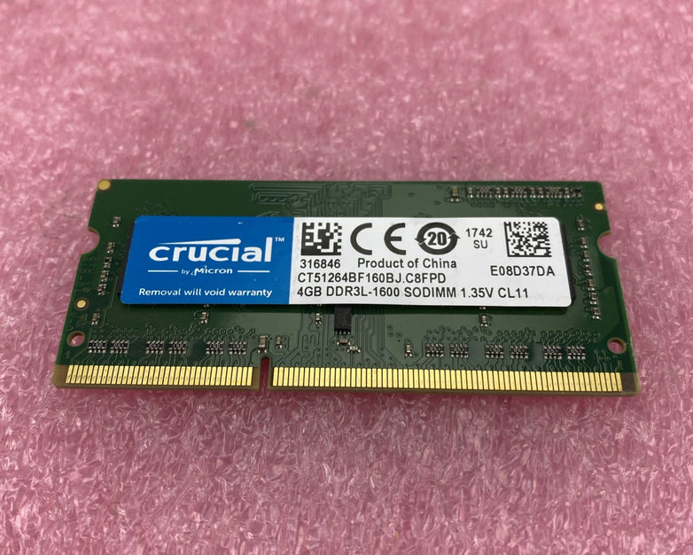 Crucial 4GB DDr3L-1600 Laptop Memory Ram CT51264BF160BJ.C8FPD - Lot of 3
