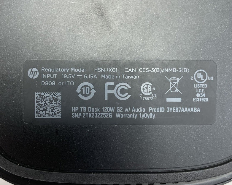 HP TB Dock 120W G2 HSN-IX01 USB-C Docking Station - No AC Adapter No Speaker