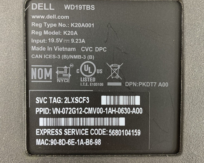 Dell WD19TBS Thunderbolt USB-C Docking Station