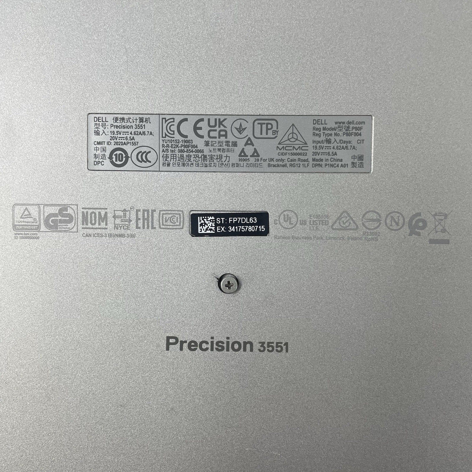 Dell Precision 3551 15.6" i5-10400H 2.6GHz 8GB RAM No SSD/OS/AC/Batt- Bad Bottom16