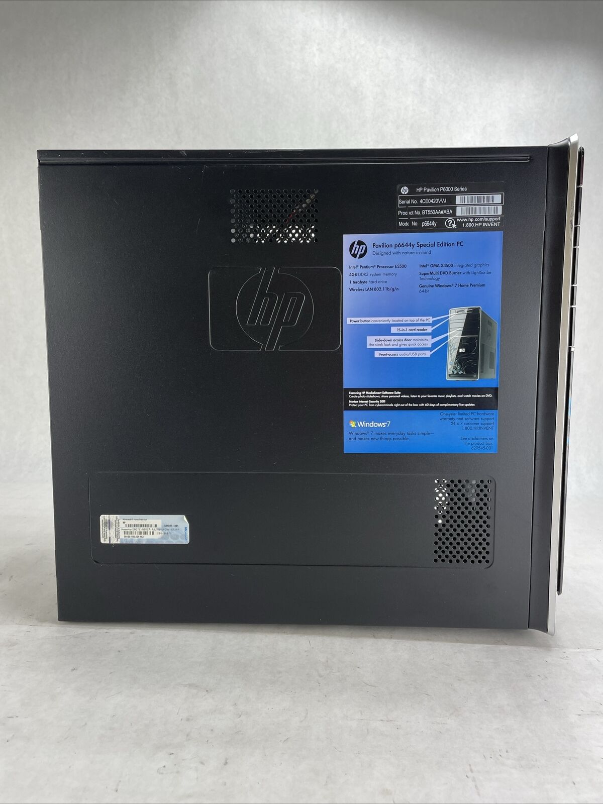 HP Pavilion P664XY MT Intel Pentium Dual-Core E5500 2.8GHz 4GB RAM No HDD No OS