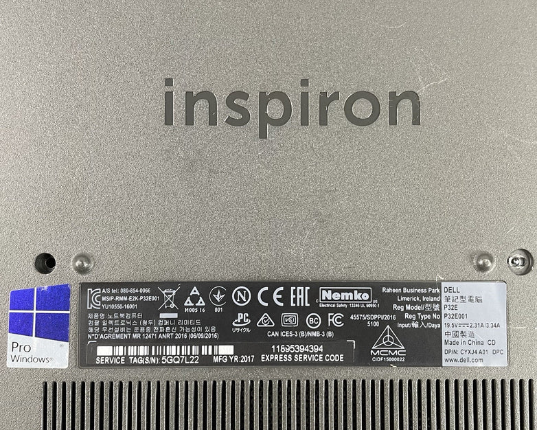 Dell Inspiron 5767 17.3" i5-7200U 2.50 GHz 8 GB RAM No SSD/OS/AC - BIOS
