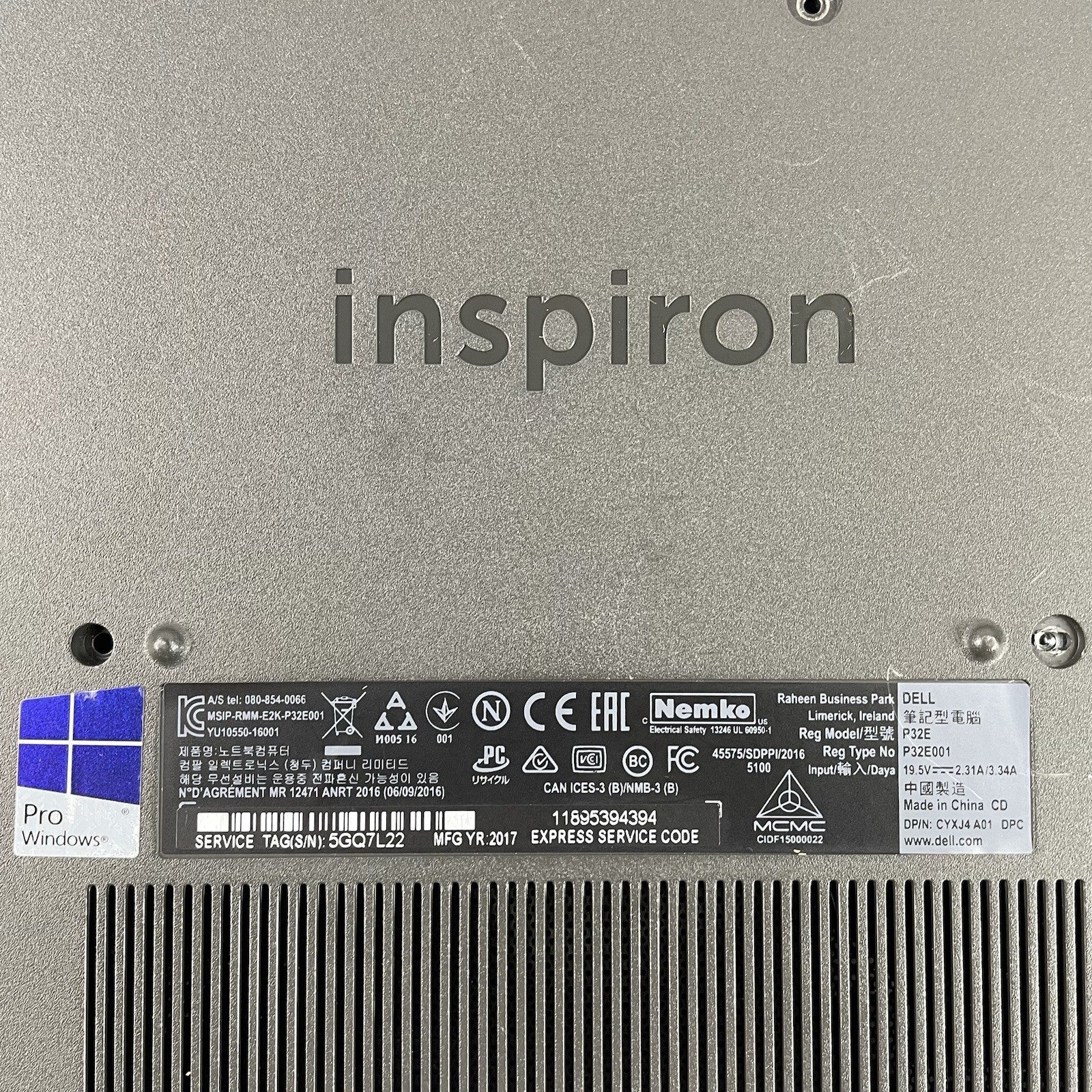 Dell Inspiron 5767 17.3" i5-7200U 2.50 GHz 8 GB RAM No SSD/OS/AC - BIOS16