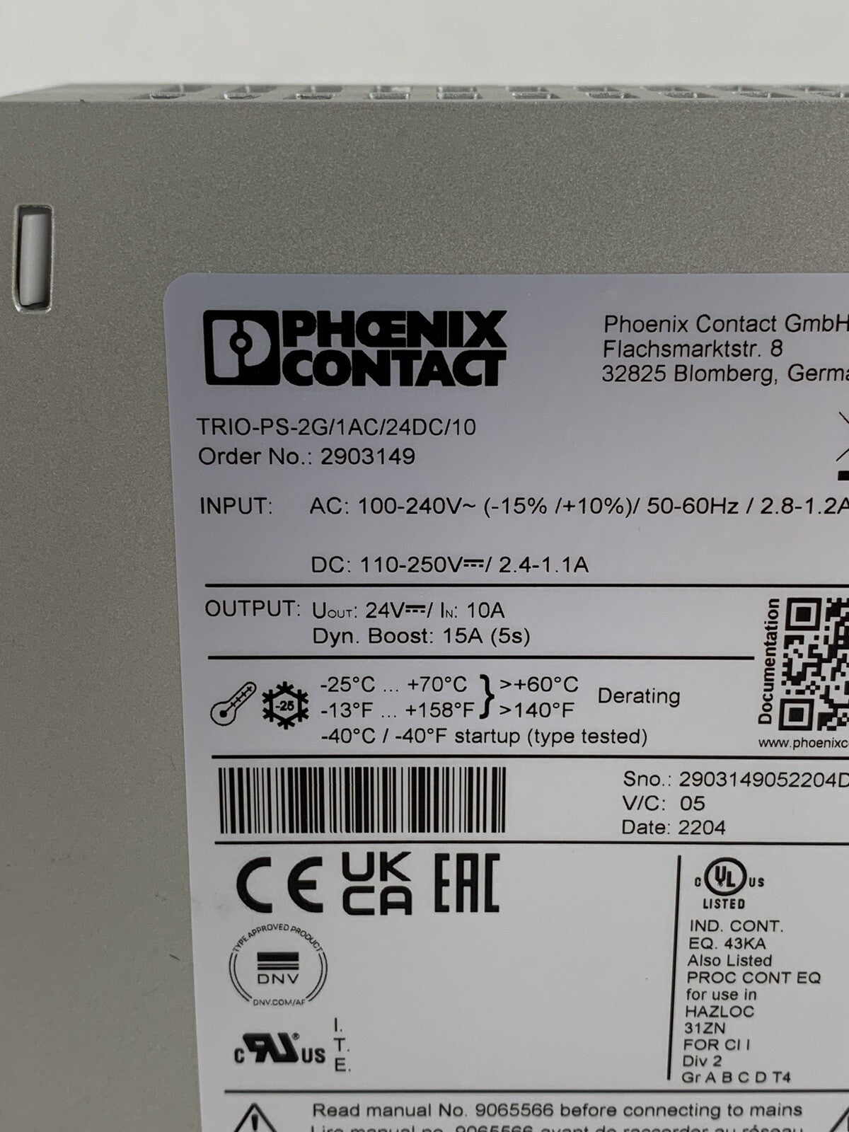 Phoenix Contact 2903149 TRIO-PS-2G/1AC/24DC/10 Switching Supply