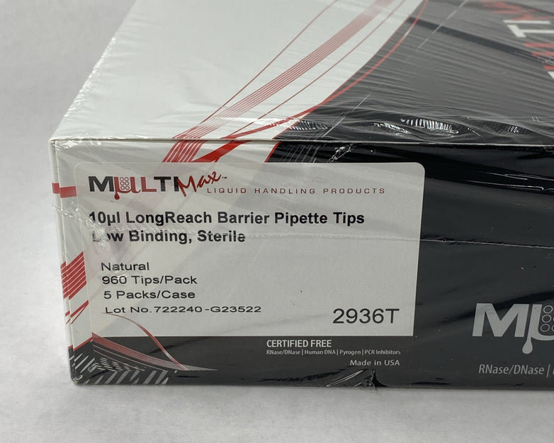 MultiMax 2936T 10µl LongReach Barrier Pipette Tips Case - 4800 Total Tips