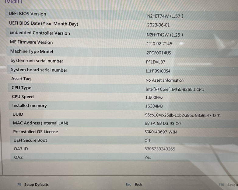 Lenovo ThinkPad X1 Yoga 4Gen 14" i5-8265U 1.60 GHz 16 GB RAM No SSD/OS/AC