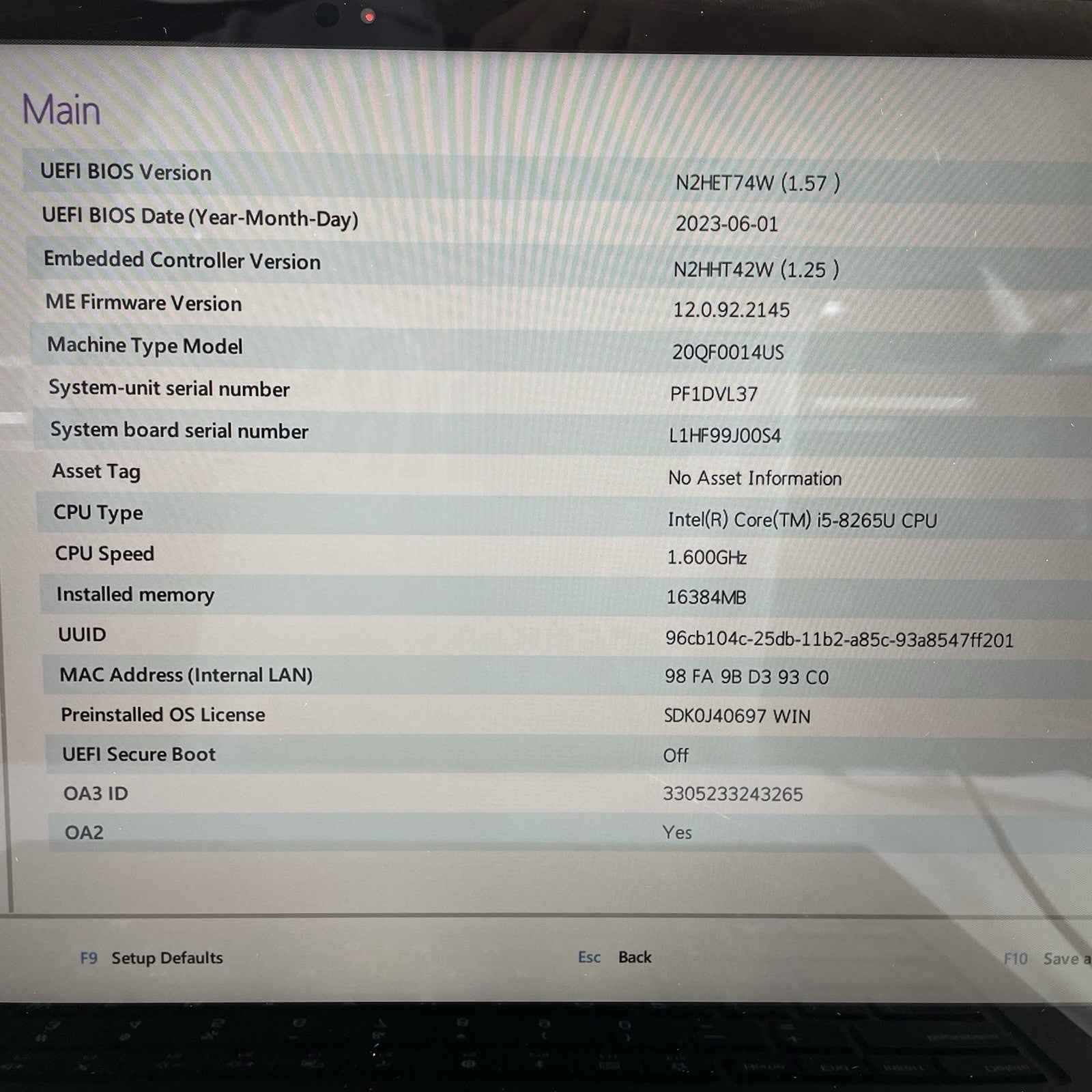 Lenovo ThinkPad X1 Yoga 4Gen 14" i5-8265U 1.60 GHz 16 GB RAM No SSD/OS/AC3