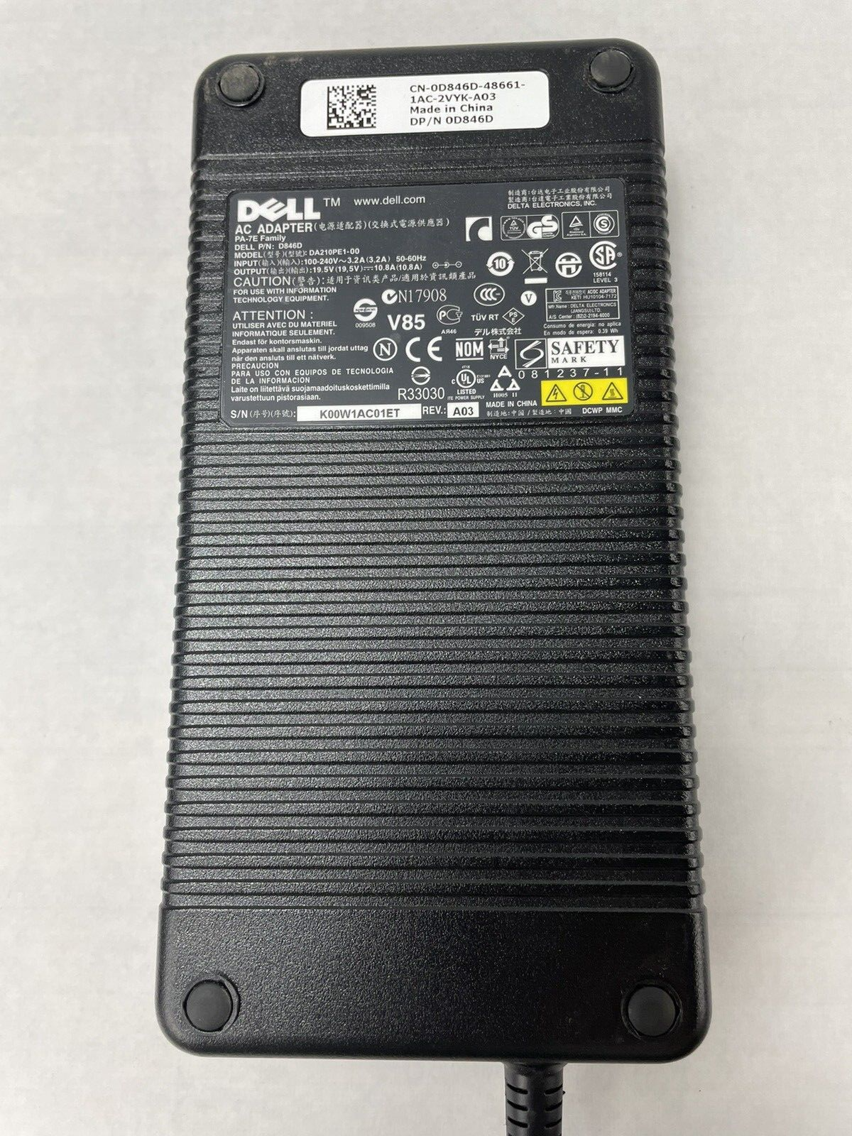 Dell D846D/0D846D AC Adapter PA-7E Family DA210PE1-00 with Power Cable