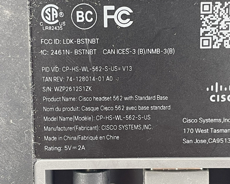 Cisco 562 CP-HS-WL-562-S-US V09 Wireless Dual Headset w/Standard Base Station