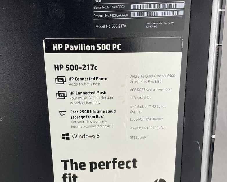 HP Pavilion 500-267C MT AMD A8-6500 3.5 GHz 8 GB RAM No HDD No OS
