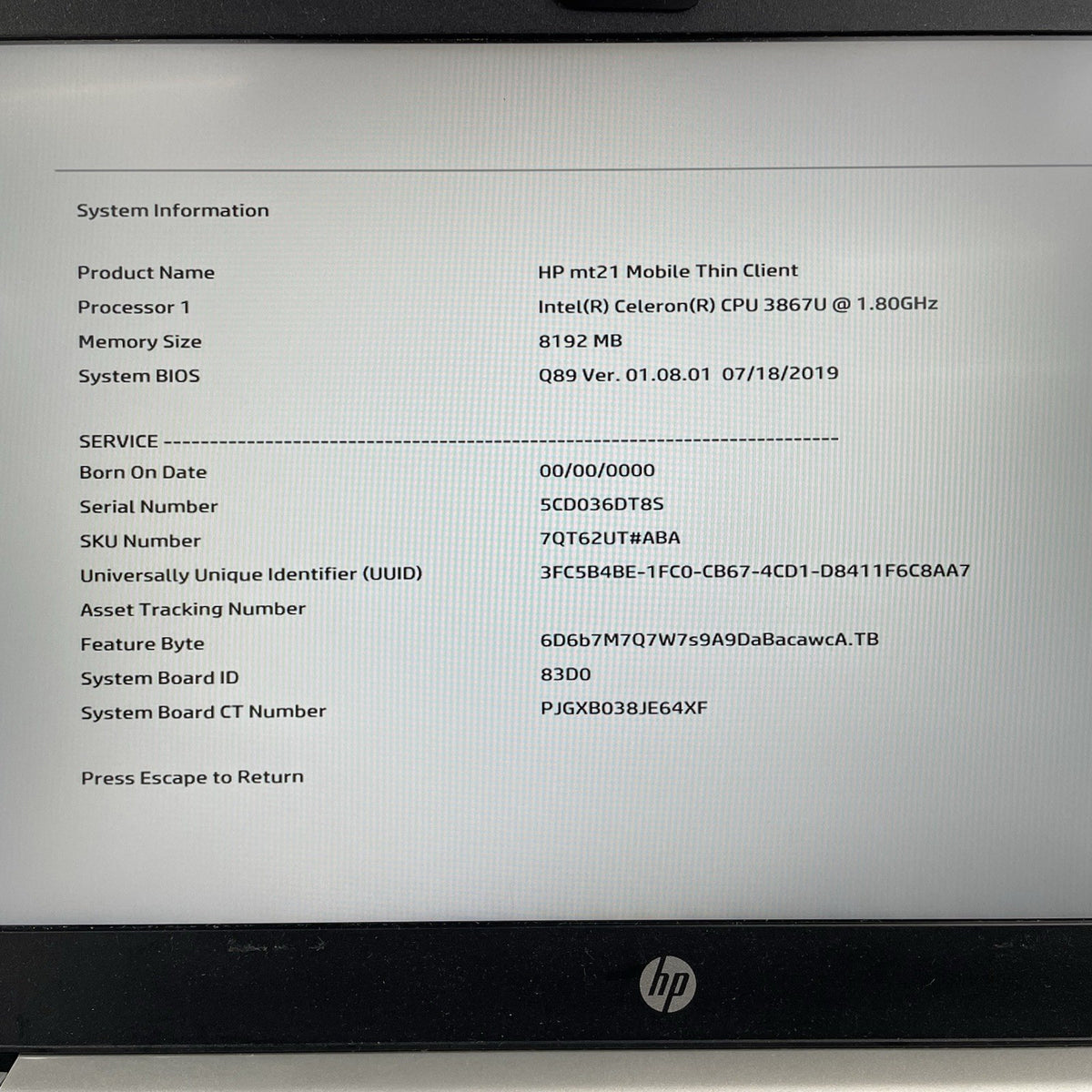HP mt21 Client 14" Celeron 3867U 1.80 GHz 8 GB RAM No SSD/OS/AC - Hinge Cover2