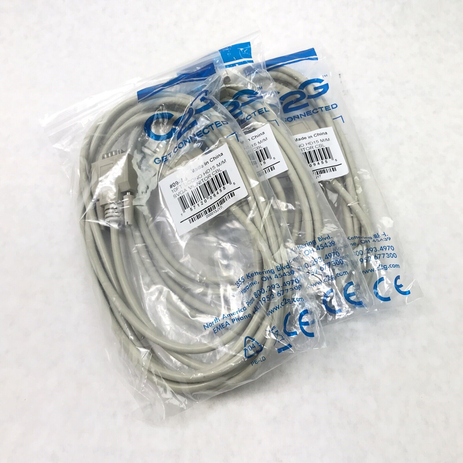 (NEW) C2G 10FT ECONO HD15 M/M SVGA MONITOR CBL (Lot of 4)
