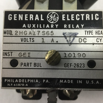 GENERAL ELECTRIC GE 2HGA17S65 Auxiliary Relay
