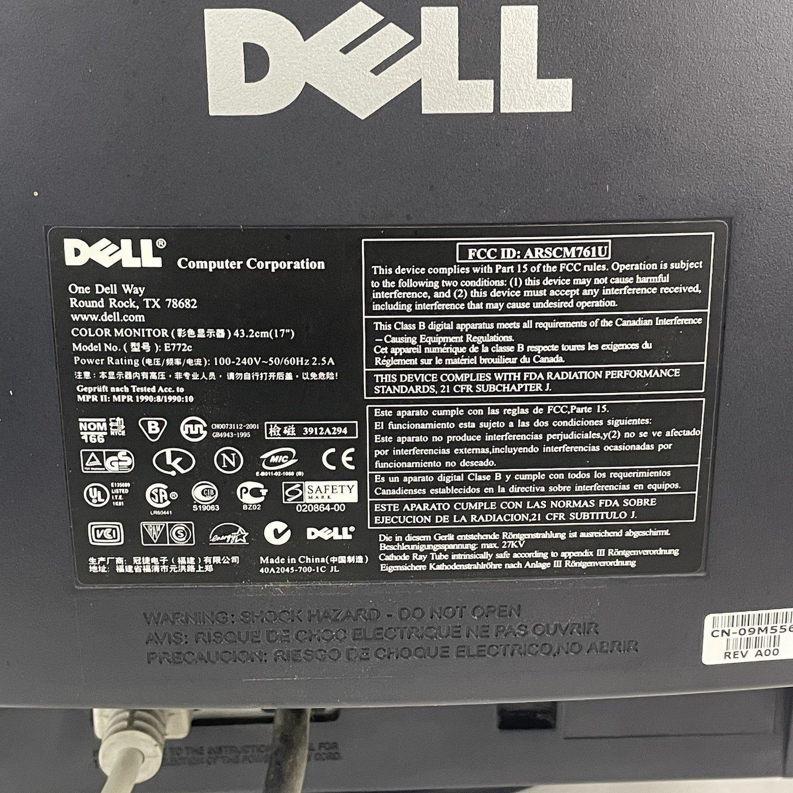 Dell E772c 17" Color CRT VGA SVGA Computer Monitor For Parts Or Repair4