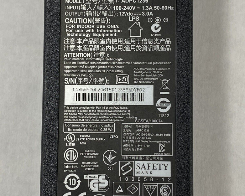 Lot of 2 TPV ADPC1236 12V 3.0A AC Adapter